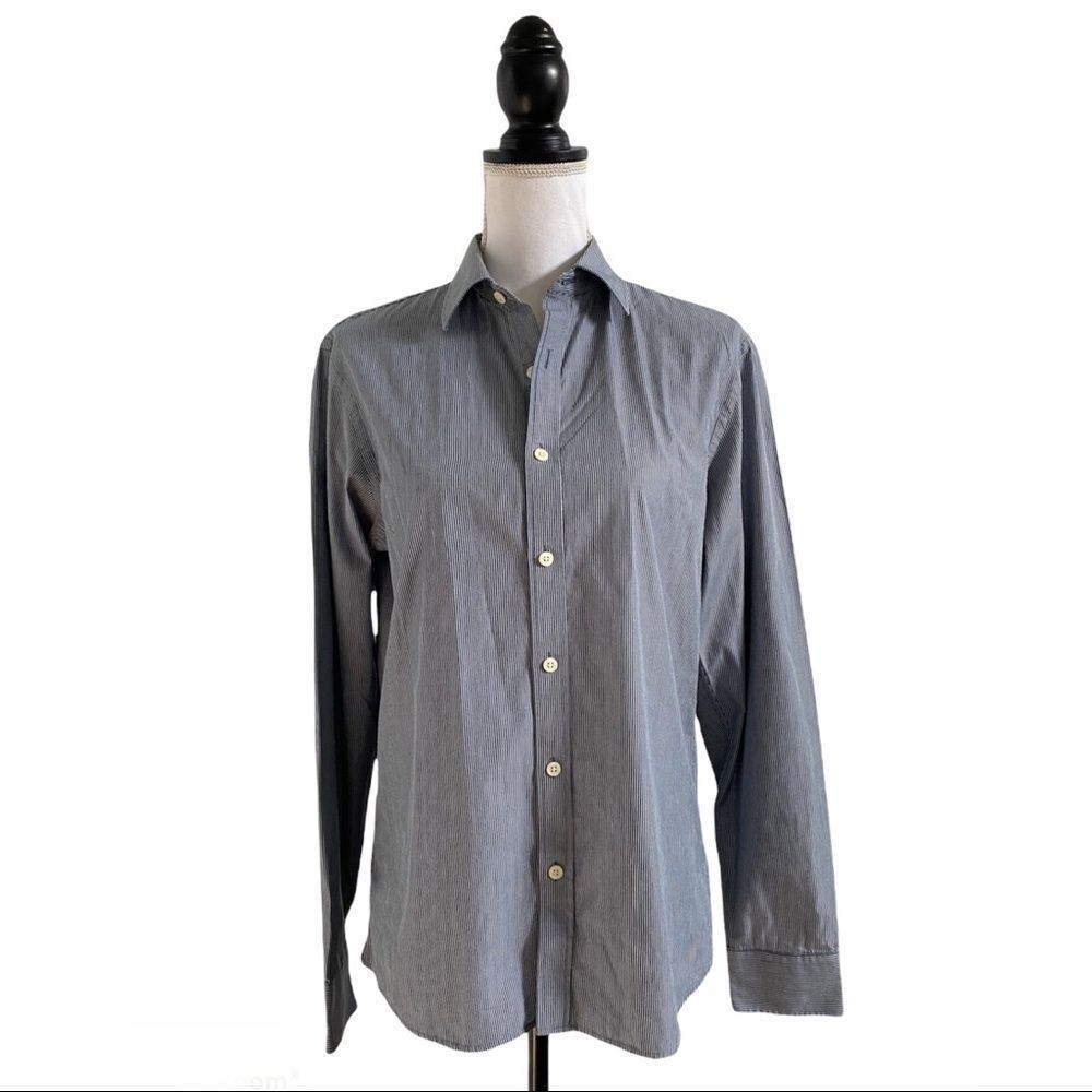 Michael Kors Men’s Tailored Fit Button Down Shirt Blue Gray Micro Stripe Small